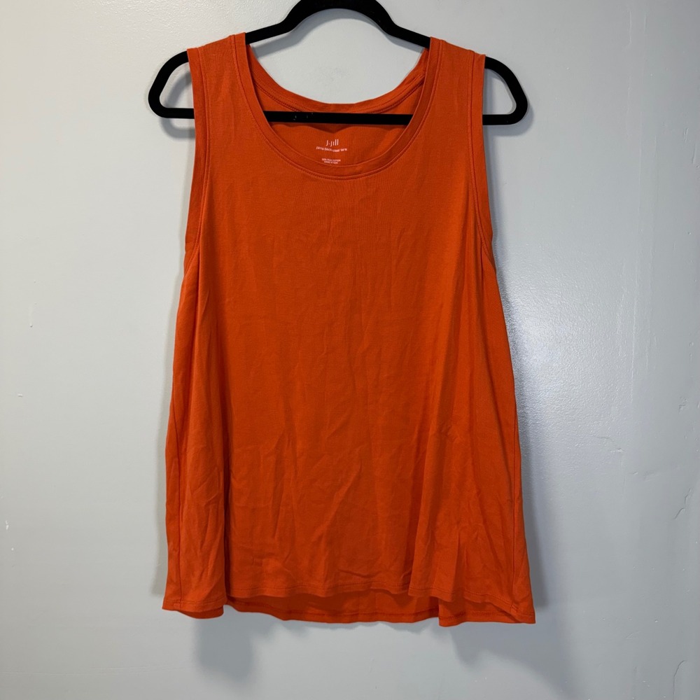 J Jill‎ Pima Cotton Back-Pleat Tank Orange Sleeveless Top Large Lagenlook